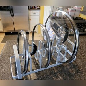 White Metal 6-Slot Pot & Pan Lid Organizer Rack